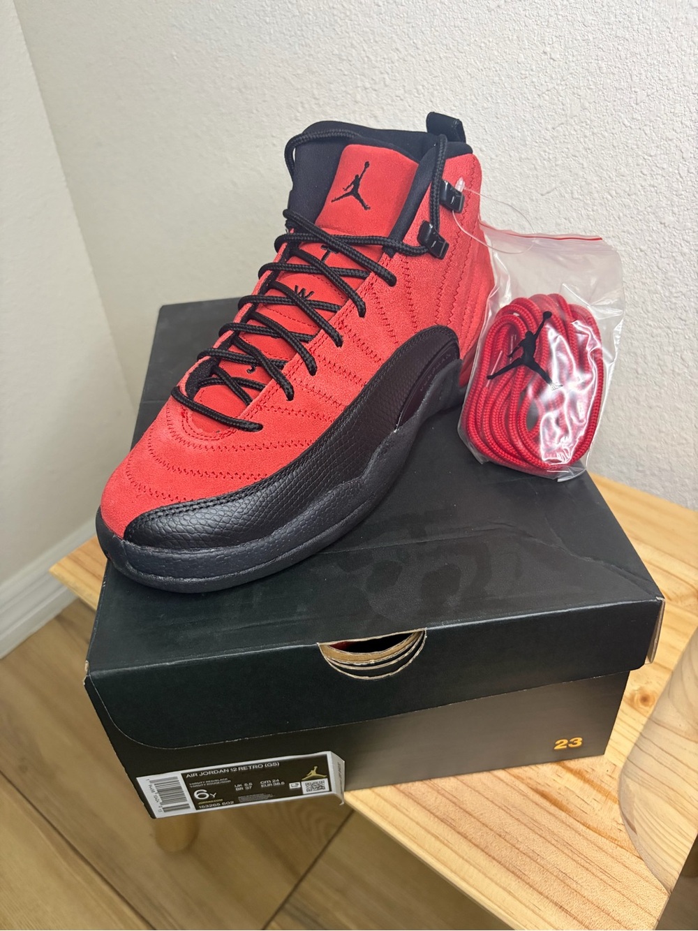 Jordan 12 Kids Red and Black Sneakers